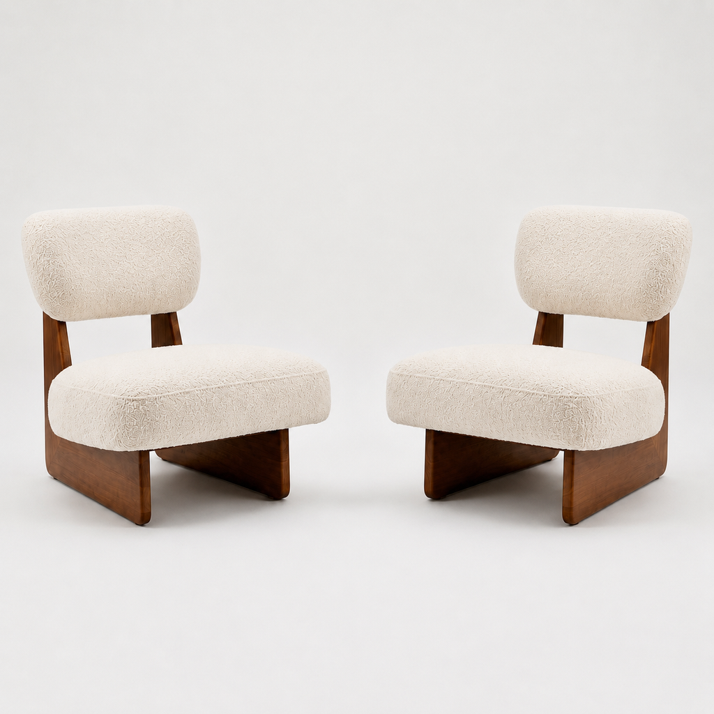 Coconut Accent Chair – Ivory Boucle with Solid Walnut Base, Set of 2