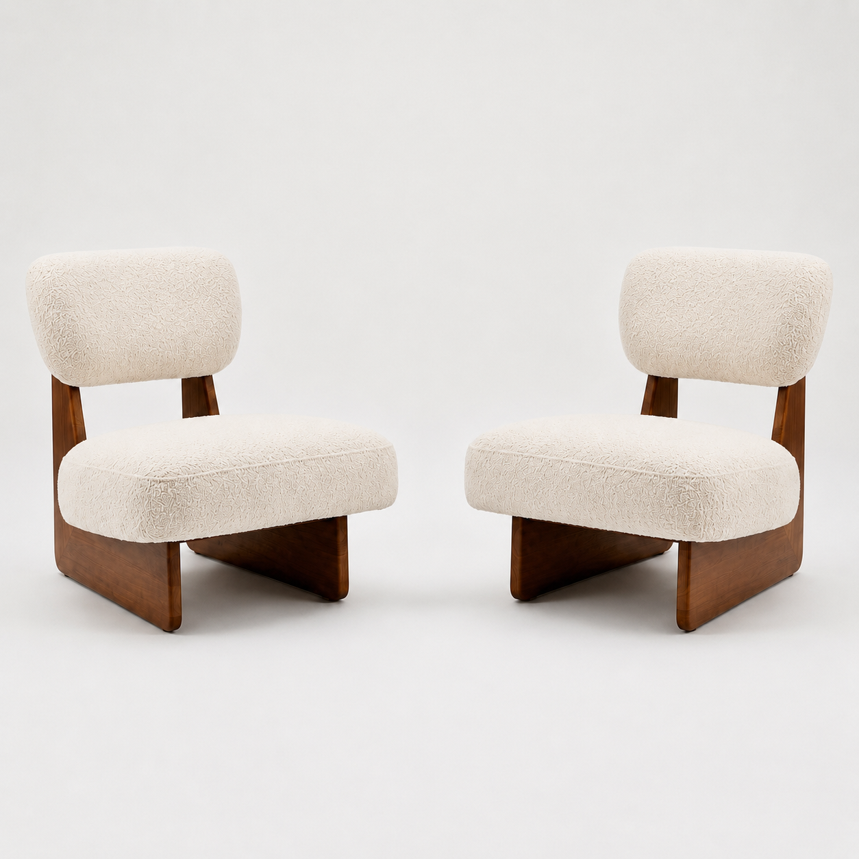Coconut Accent Chair – Ivory Boucle with Solid Walnut Base, Set of 2
