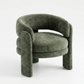 Sage green boucle barrel back accent chair sculptural legs living room