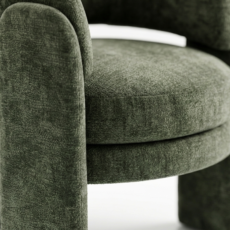 Sage boucle accent chair rear view column legs cylindrical base modern
