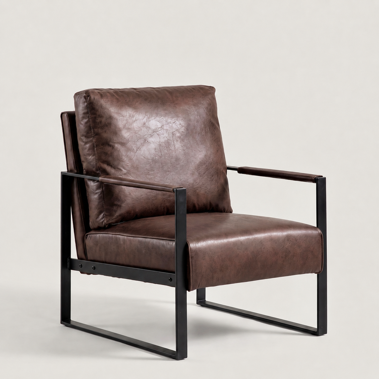 Chocolate microfiber accent chair black metal frame mid century living room
