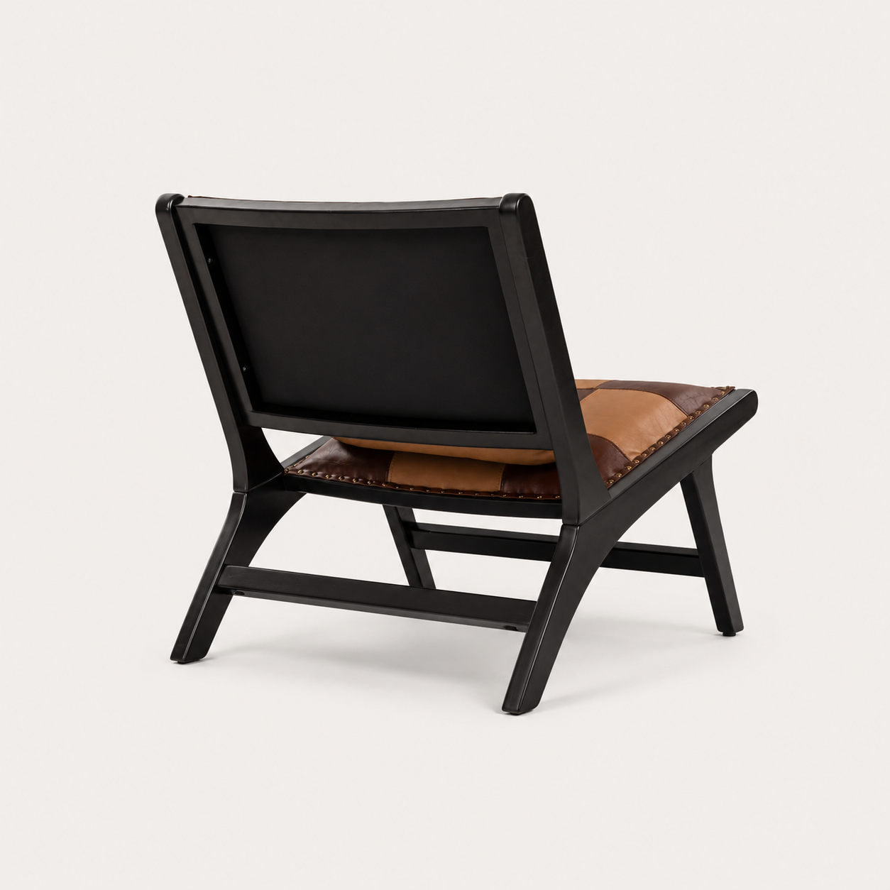 Leather lounge chair black frame rear view seat back detail