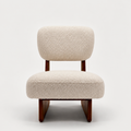 Coconut boucle accent chair solid walnut frame front view