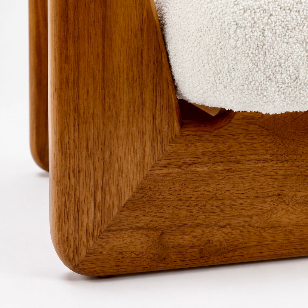 Walnut wood joinery detail accent chair base natural grain finish