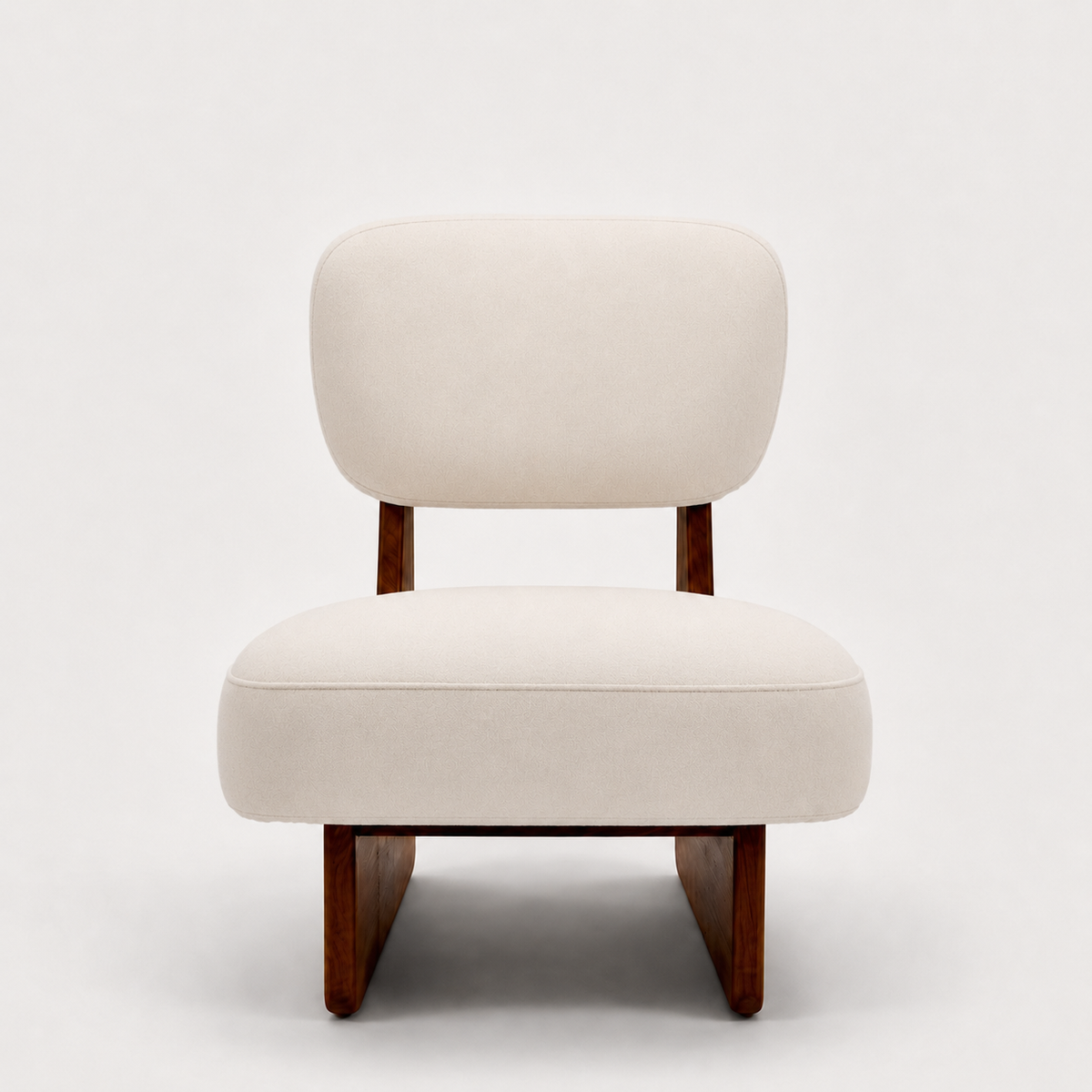 Coconut accent chair front view walnut wood legs