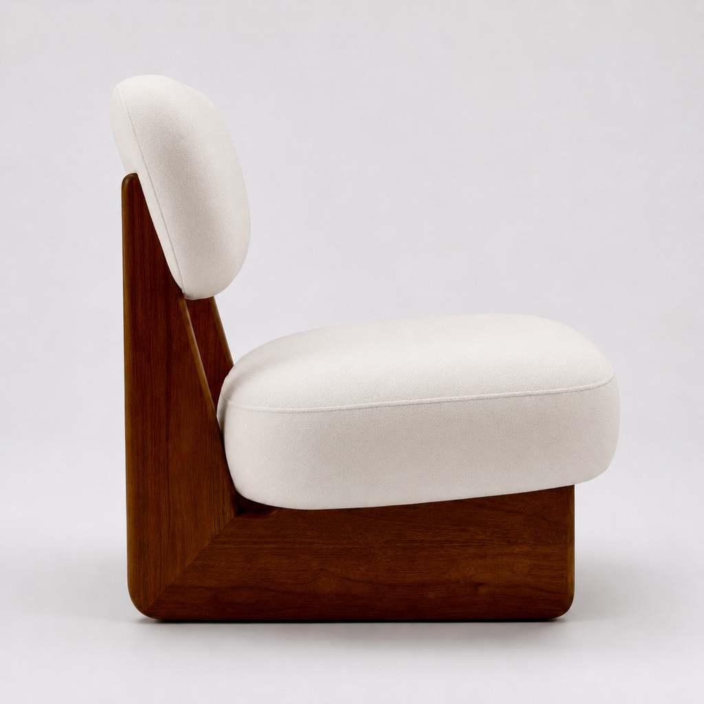 Coconut lounge chair side profile walnut wood frame detail