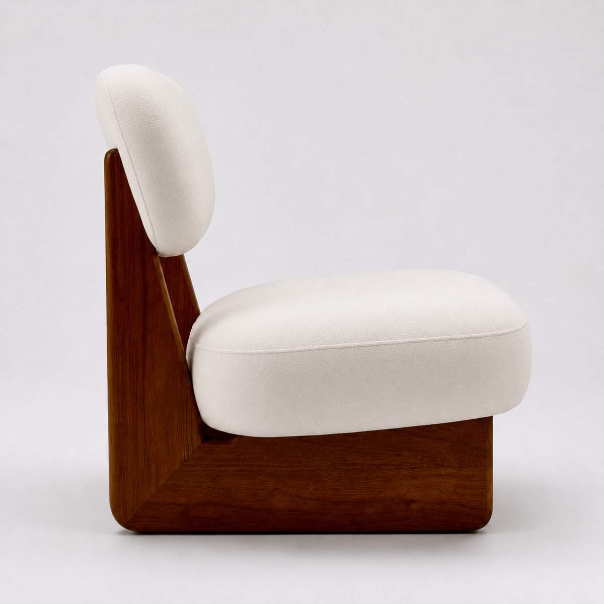 Coconut lounge chair side profile walnut wood frame detail