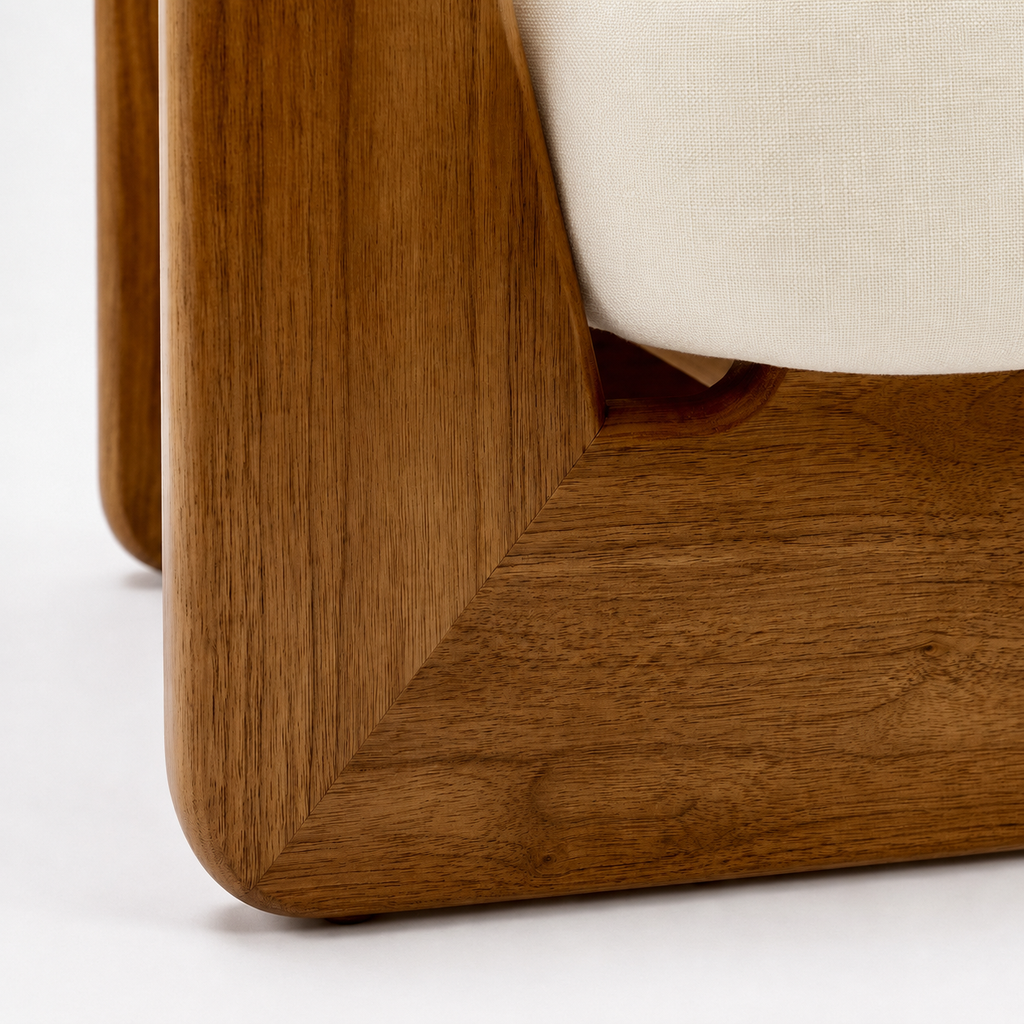 Walnut wood joint detail sculptural lounge chair base