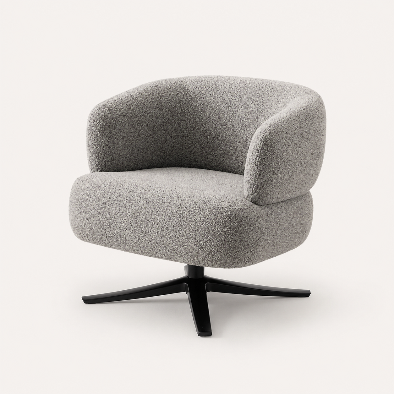 Mushroom boucle swivel chair curved silhouette black star base