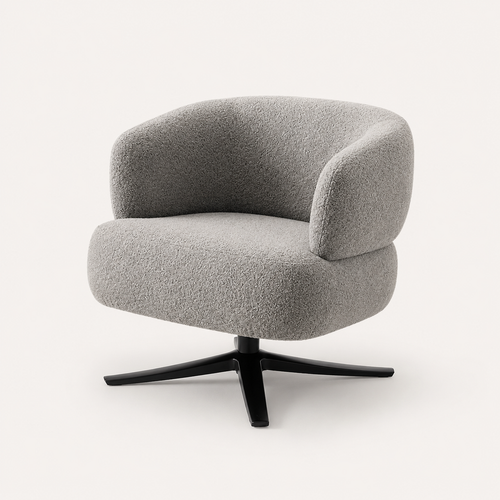 Mushroom boucle swivel chair curved silhouette black star base