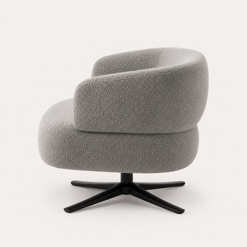 Curved boucle accent chair front view rounded wraparound back