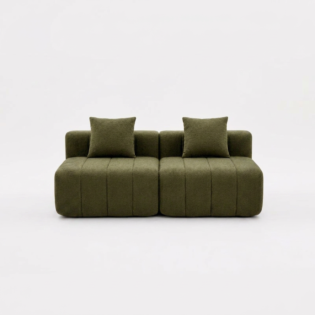 Spinach green chenille sectional sofa curved arm modern living room