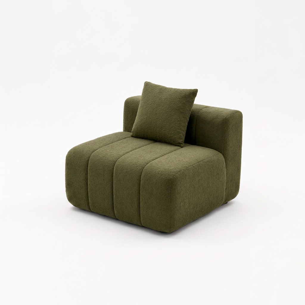 Modular chenille sofa piano key seat detail boucle throw pillow