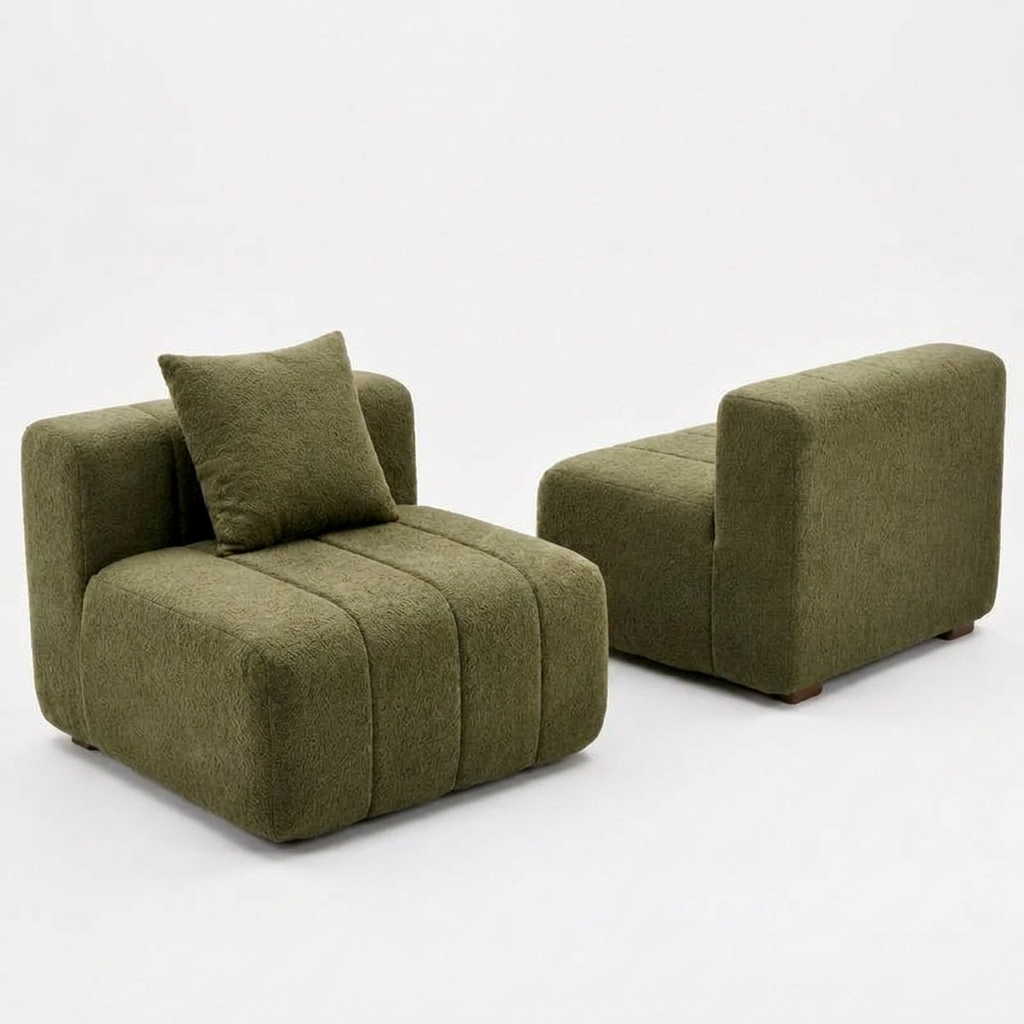 Two matching chenille accent chair modules sage green sectional configuration